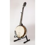 ANTONIOTSAI FIVE STING BANJO, inlaid in mother of pearl with floral and scroll designs to the
