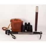 KELVIN HUGHES POST WAR NAVAL TYPE SINGLE DRAW TELESCOPE plated metal with brown leather clad tube