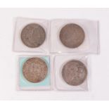 TWO AUSTRIAN FIVE CORONA SILVER COINS 1900 & 1907 (F) & (VF); ANOTHER 1908 to commemorate Franz
