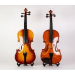 TWO CHINESE STUDENT VIOLINS with bows and cases