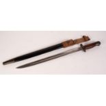 1907 PATTERN ENGLISH SWORD BAYONET with single edge fullered blade stamped with Crown, 1907 S294 W.