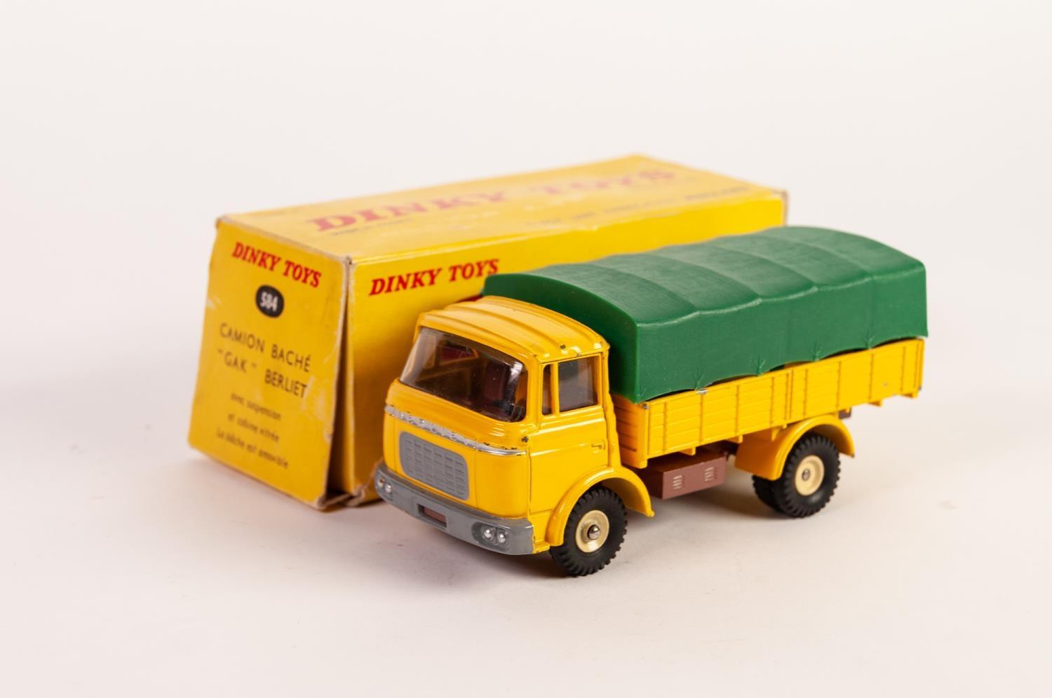 FRENCH DINKY TOYS BOXED CAMION BACHE GAK BERLIET (covered wagon) yellow with green cover minor chips