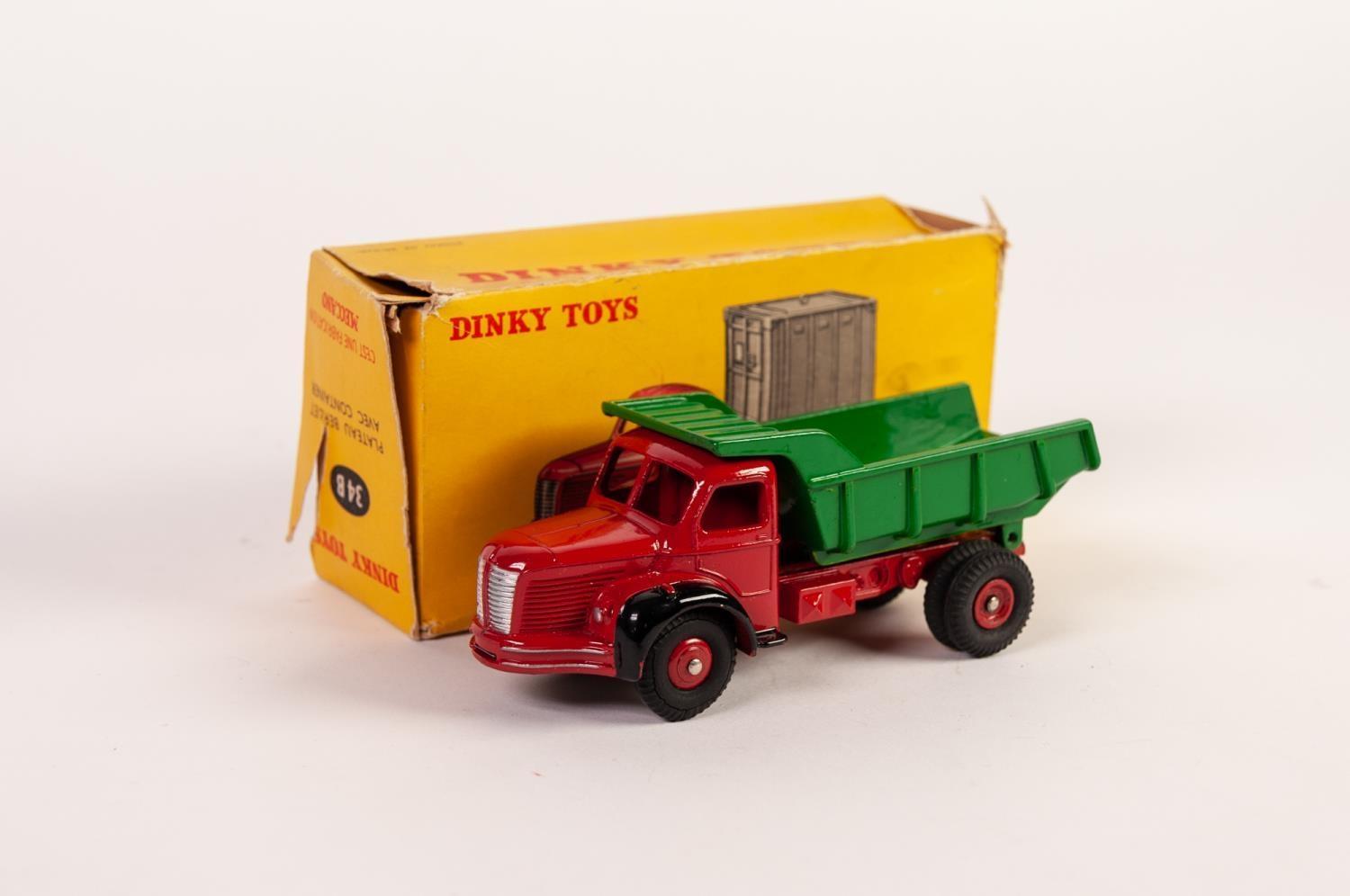 FRENCH DINKY TOYS BERLIET TIPPER TRUCK model No 34 green and red virtuall mint and model 34B Plateau