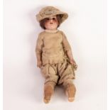 EARLY 20th CENTURY ARMAND MARSEILLE BISQUE HEADED DOLL, brown hair (eyed detached) open mouth