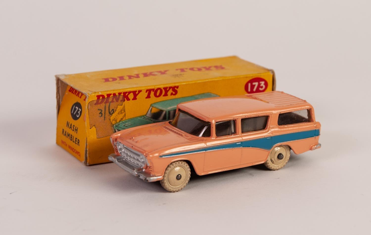 DINKY TOYS BOXED 'NASH RAMBLER' model No 173 salmon pink and blue good, box fair two plain flaps