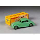 BOXED DINKY No 158 Riley saloon, green, mid green ridged hubs in yellow box with green spot