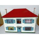 20th CENTURY PAINTED WOODEN DOLLS HOUSE with removable front 33 (84) X 20" (51)