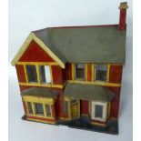 EARLY 20th CENTURY SCRATCH BUILT PAINTED WOODEN DOLLS HOUSE with access from rear 20.75" (53) 13.25"