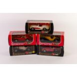 FIVE BURAGO MINT AND BOXED 1:24 SCALE DIE CAST MODELS OF VINTAGE TWO SEATER SPORTS CARS to include