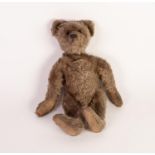 EARLY 20th CENTURY STEIFF PLUSH TEDDY BEAR with black button eyes and M-stitched muzzle, wood