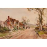 CHARLES H.C. BALDWYN (1859-1943) WATERCOLOUR A country lane with cottages Signed lower left 11 1/