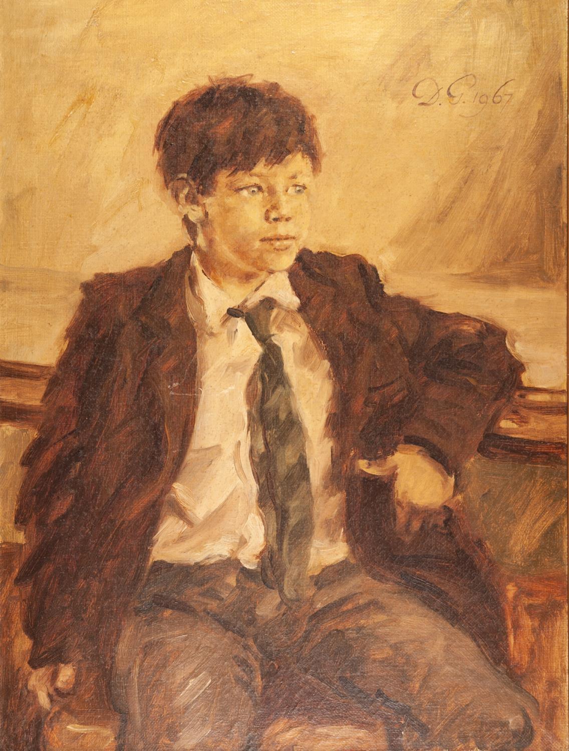 DAVID GRIFFITHS (b.1939) OIL PAINTING ON CANVAS Three quarter length portrait of a seated boy