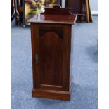 EDWARDIAN MAHOGANY BEDSIDE CABINET, the moulded oblong top with short back, set above a panelled