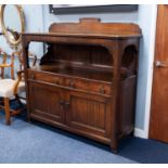 LAKE DISTRICT ARTS AND CRAFTS STYLE OAK SIDEBOARD, the moulded oblong top with canted fore corners