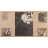SEVEN FRAMED AND GLAZED PHOTOGRAPHIC PRINTS OF L S LOWRY and a framed montage of FIVE PHOTOGRAPHIC
