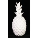 MODERN GRADUATED PAIR OF DECORATIVE WHITE RESIN PINEAPPLES, 26? (66cm) and 17? (43cm) high, (2)