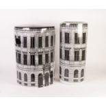 TWO PIECES OF MODERN POTTERY PRINTED WITH DESIGNS OF CLASSICAL BUILDINGS: CYLINDRICAL UMBRELLA