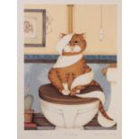 LINDA JANE SMITH ARTIST SIGNED LIMITED EDITION COLOUR PRINTS A PAIR 'All tied up' and In the Sink'