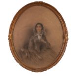 UNATTRIBUTED (NINETEENTH CENTURY, BRITISH SCHOOL) PAIR OF OVAL CHALK DRAWINGS ON BUFF PAPER Half-