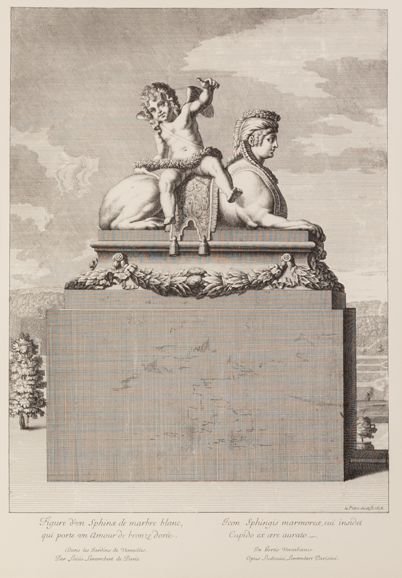 Two French facsimile prints after late 17th century copper plate engravings Sphinxes at Versailles - Image 2 of 2
