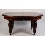 VICTORIAN MAHOGANY WIND OUT LARGE DINING TABLE WITH FIVE EXTRA LEAVES AND LEAF CABINET, THE TABLE of