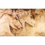 MODERN REPRODUCTION MONOCHROMATIC PRINT OF TWO HORSE'S HEADS 24 1/2" x 40 1/4" (62 x 103cm)
