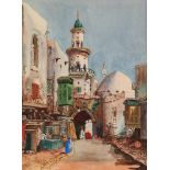 UNATTRIBUTED (EARLY TWENTIETH CENTURY) WATERCOLOUR DRAWING Arab street scene with figures Unsigned