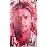 ZINSKY (Modern) OIL PAINTING ON CANVAS 'Brad Pitt in Close Up' Signed lower right 60" x 36" (152.5 x