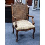 MODERN GEORGIAN STYLE REPRODUCTION DOUBLE CANED BACK OPEN ARMCHAIR, with moulded show-wood frame,