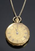 An 18K gold fob watch on a 9ct gold chain