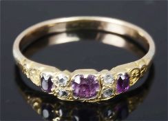 An early Victorian pink gem and rose diamond set ring