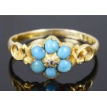 A delicate early Victorian diamond and turquoise forget me not cluster ring