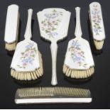 A contemporary silver and enamel brush and mirror set, hallmarked Birmingham, 1960