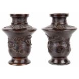 A pair of Japanese bronze vases, Meji period vases