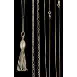 A Continental gold tassel pendant and several gold chains
