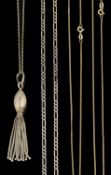 A Continental gold tassel pendant and several gold chains