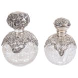 Two globular cut glass and silver scent bottles