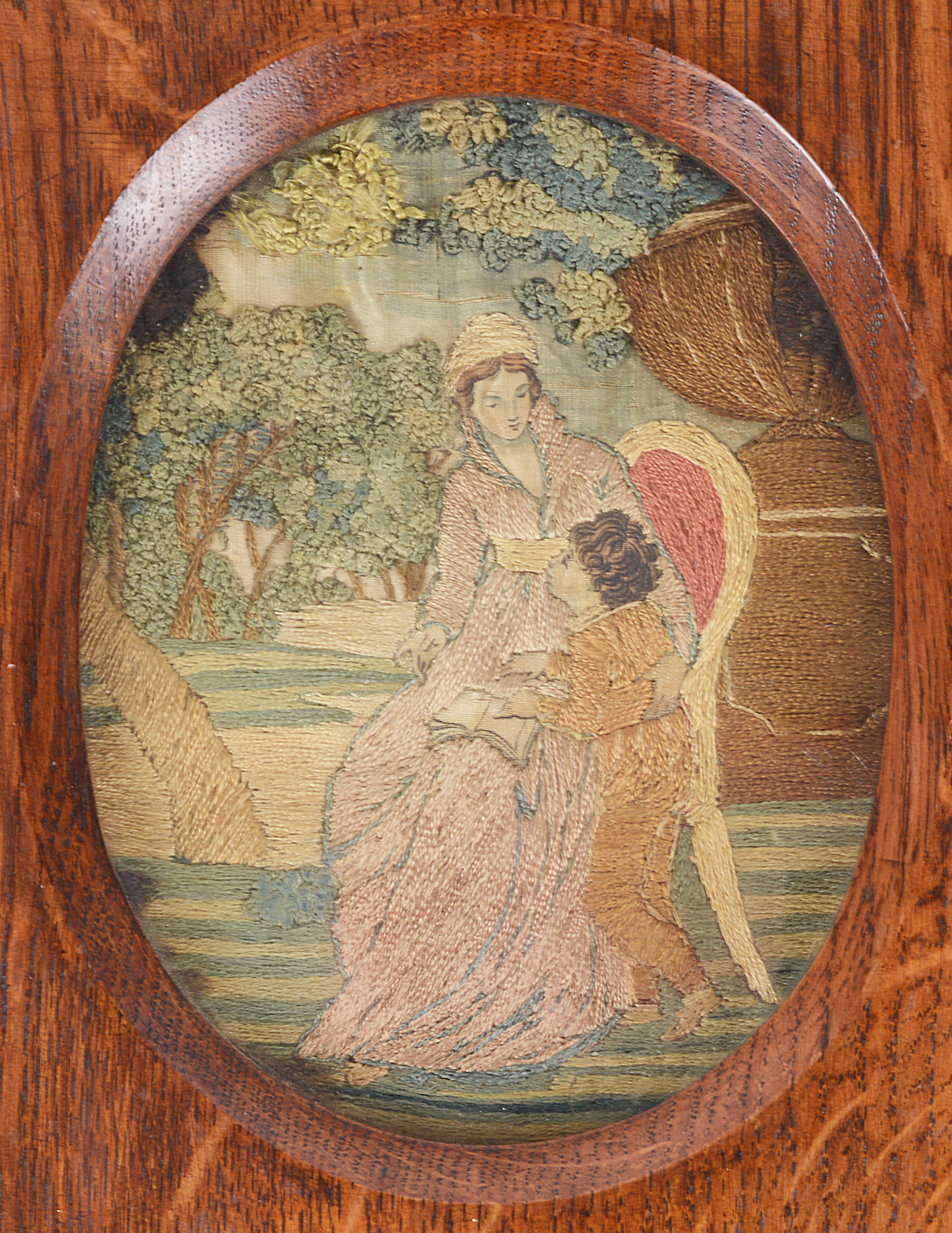 A small early 19th century silk needlework picture of a mother and child - Image 2 of 2