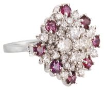 A large Continental ruby and diamond cluster ring