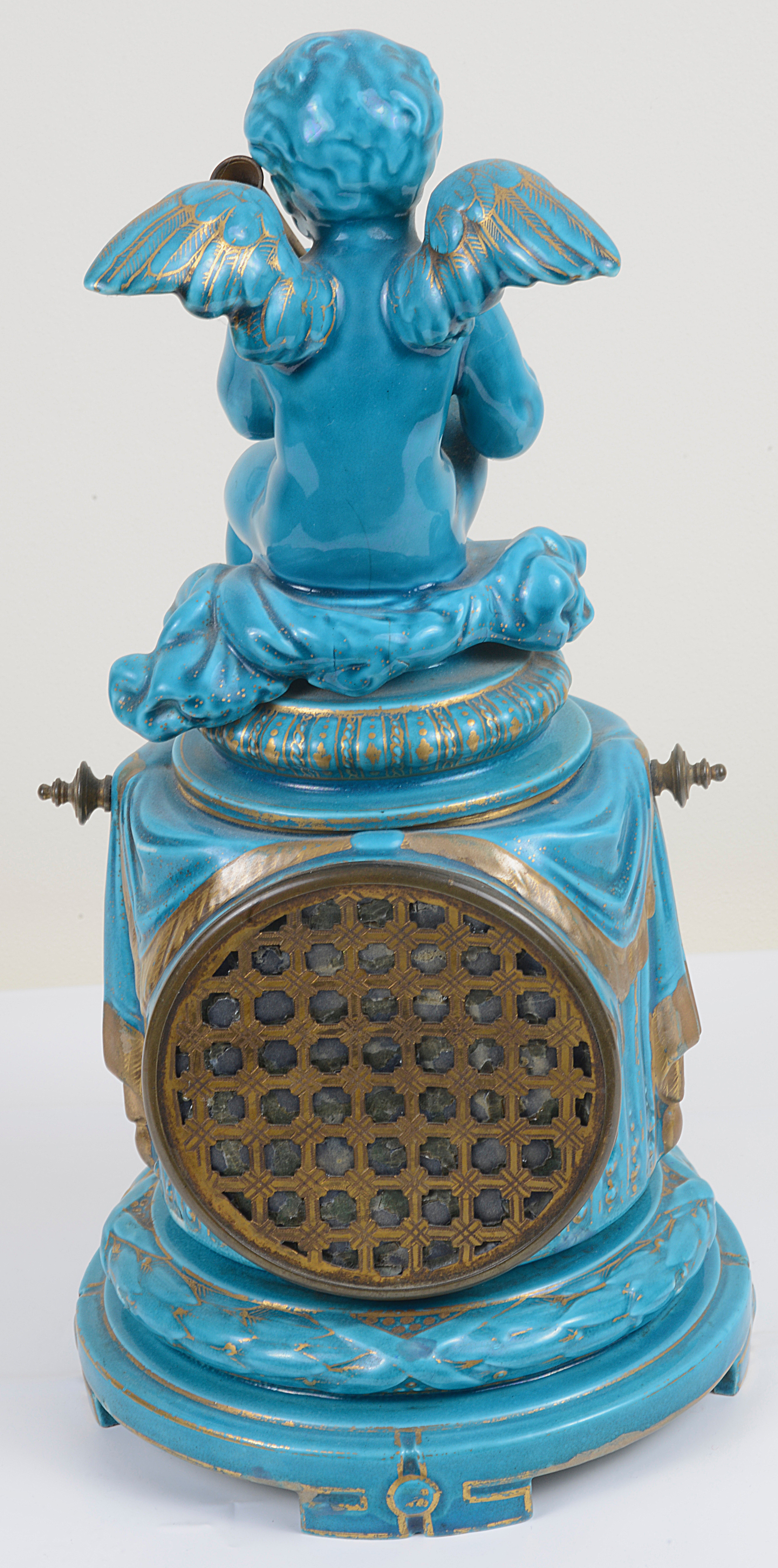 A French porcelain turquoise glazed clock, late 19th century - Image 2 of 2