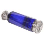 A Bristol blue faceted glass double ended perfume bottle and vinaigrette