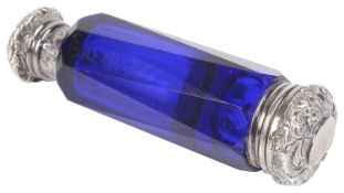 A Bristol blue faceted glass double ended perfume bottle and vinaigrette