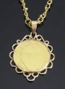 A William and Mary gold guinea pendant on heavy 18ct gold chain