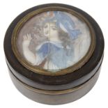 A 19th century treen box inset a portrait on ivory