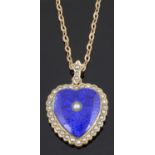 An attractive Victorian blue enamel and seed pearl heart pendant locket