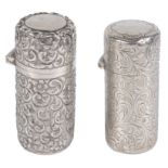 A Victorian embossed silver perfume bottle and another silver perfume bottle