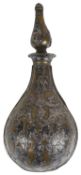An interesting antique Middle Eastern silver overlaid brass powder flask