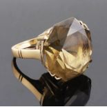 A large Continental gold mounted smoky quartz set dress ring