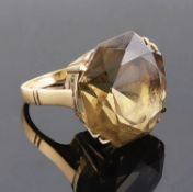 A large Continental gold mounted smoky quartz set dress ring