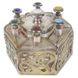 A vintage cased set of Penhaligon's enamelled glass perfume bottles